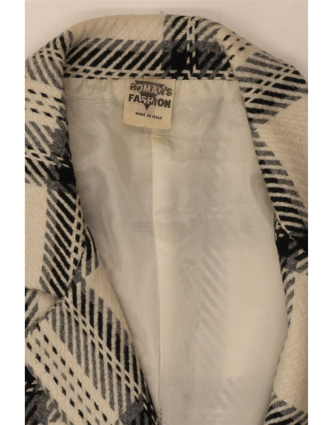Vintage dame 2-knaps blazerjakke UK 12 Medium Off White Plaid Uld