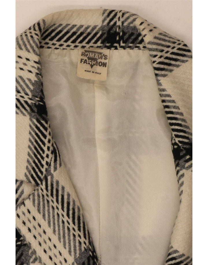 Vintage dame 2-knaps blazerjakke UK 12 Medium Off White Plaid Uld