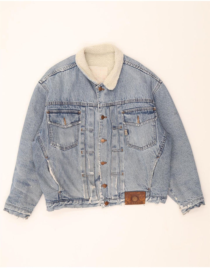 AMERICANINO Mens Denim Sherpa Jacket UK 38 Medium Blue Cotton Vintage Americanino and Second-Hand Americanino from Messina Hembry 