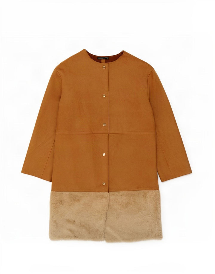 Zara Dame Overfrakke UK 14 Medium Brun Colourblock Polyester