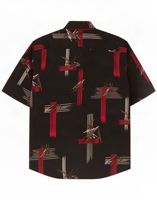 Vintage Mens Abstract Pattern Short Sleeve Shirt Large Black Silk