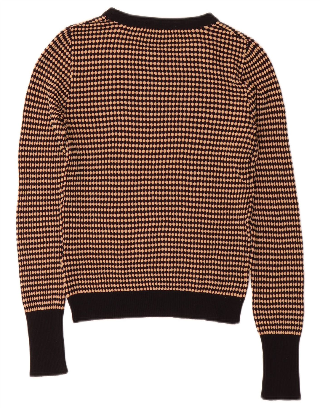 Zara Womens Crop Crew Neck Jumper Sweater UK 12 Medium Brown Stribet