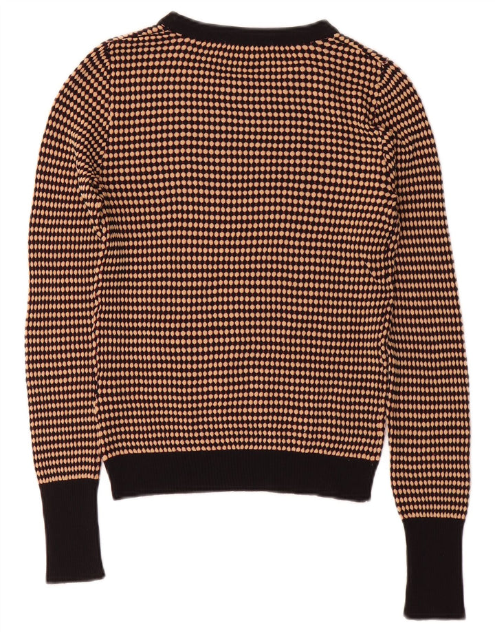 Zara Womens Crop Crew Neck Jumper Sweater UK 12 Medium Brown Stribet