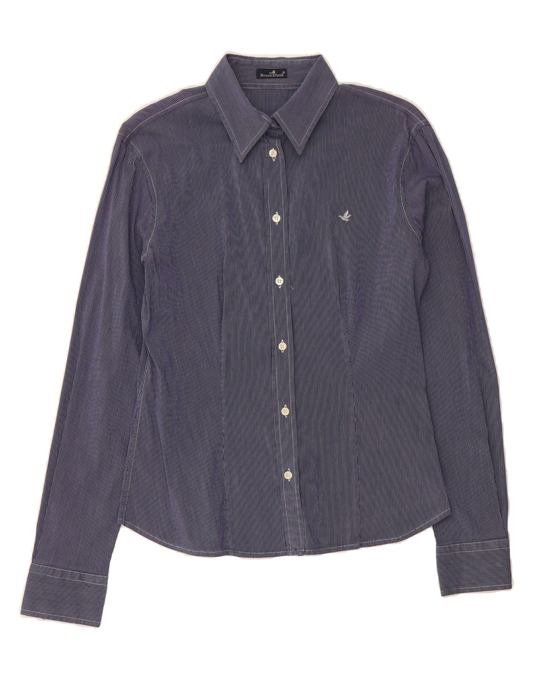 BROOKSFIELD Womens Shirt IT 44 Medium Navy Blue Pinstripe Cotton Vintage Brooksfield and Second-Hand Brooksfield from Messina Hembry 