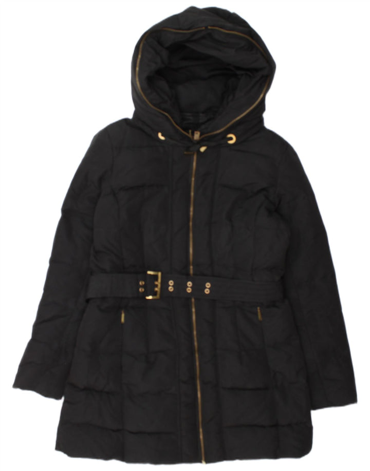 Zara Dame Hætte Polstret Frakke UK 14 Large Black