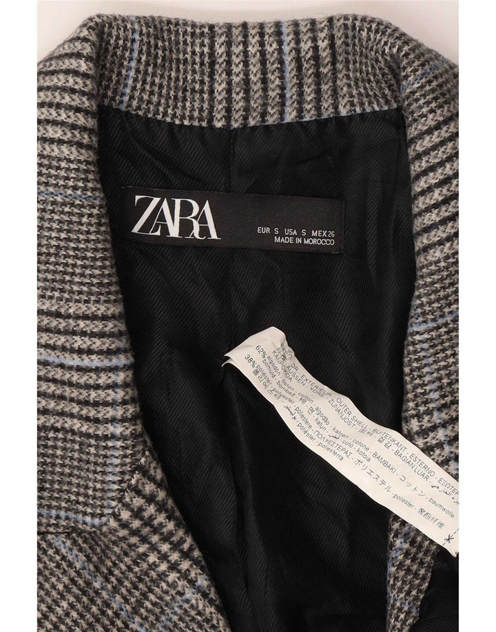 Zara Dame Loose Fit Dobbeltradet Frakke UK 10 Small Grey Houndstooth