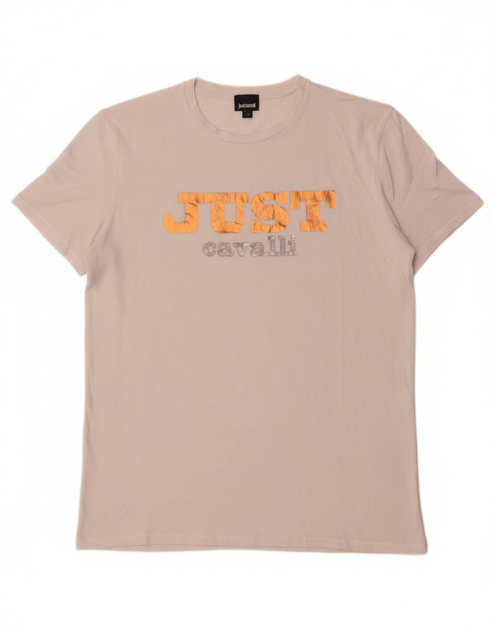 JUST CAVALLI Mens Graphic T-Shirt Top Medium White Cotton Vintage Just Cavalli and Second-Hand Just Cavalli from Messina Hembry 