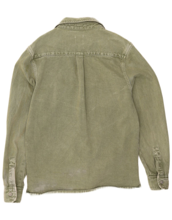 ZARA Mens Relaxed Fit Denim Shirt Medium Green Cotton