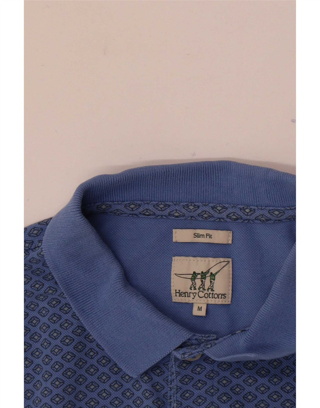 Henry Cottons Herre Slim Fit Polo Shirt Medium Blue Geometric