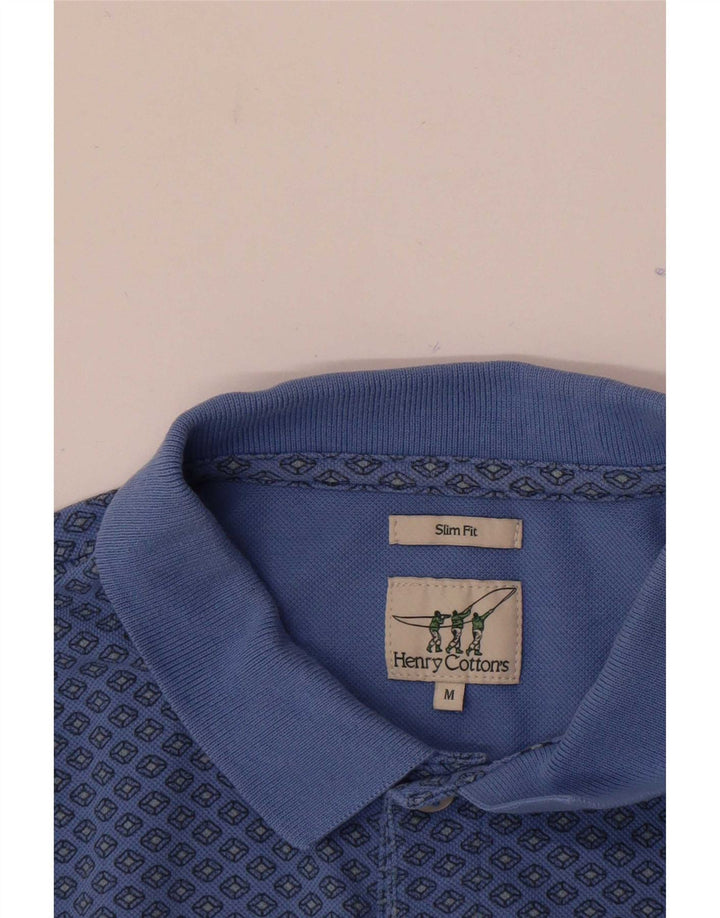 Henry Cottons Herre Slim Fit Polo Shirt Medium Blue Geometric