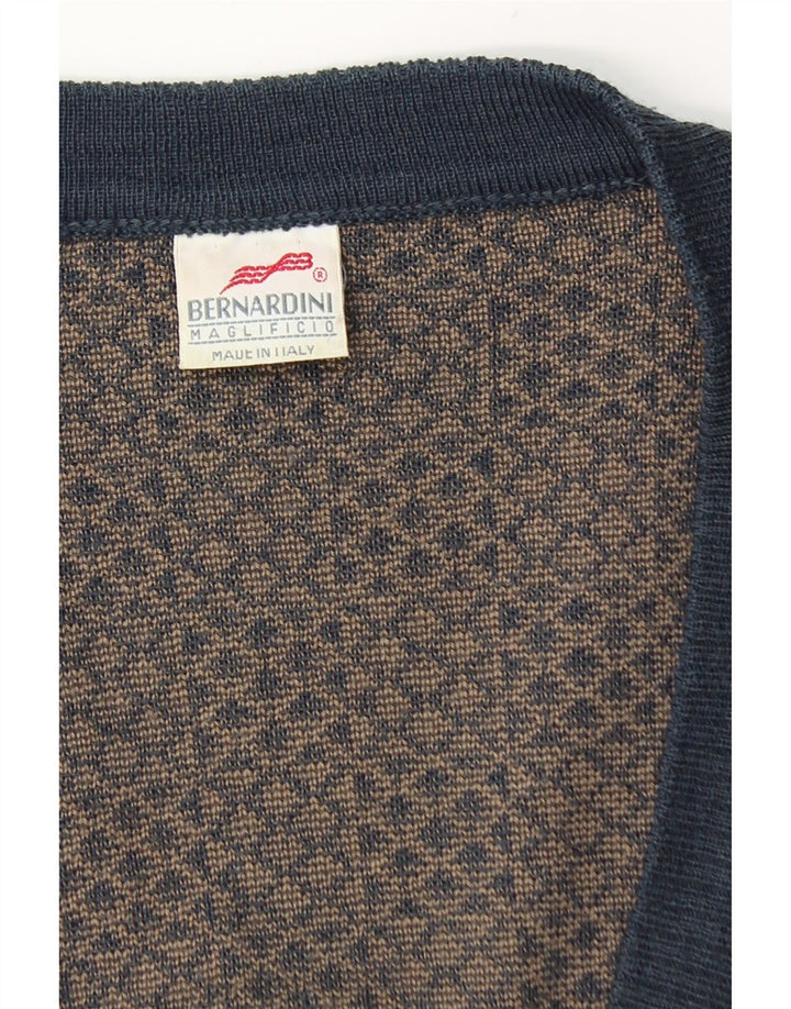 Bernardini Herre Cardigan Sweater Medium Marineblå Geometrisk Uld
