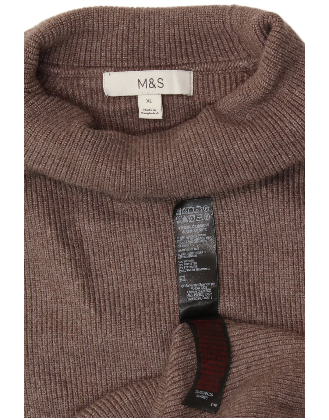 MARKS & SPENCER Womens Roll Neck Jumper Sweater UK 18 XL Brown Viscose