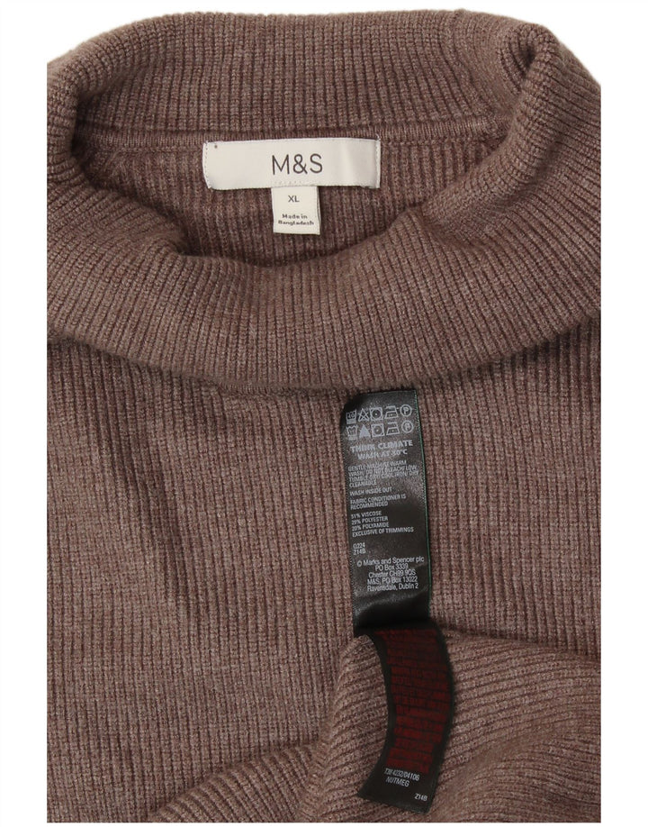MARKS & SPENCER Womens Roll Neck Jumper Sweater UK 18 XL Brown Viscose