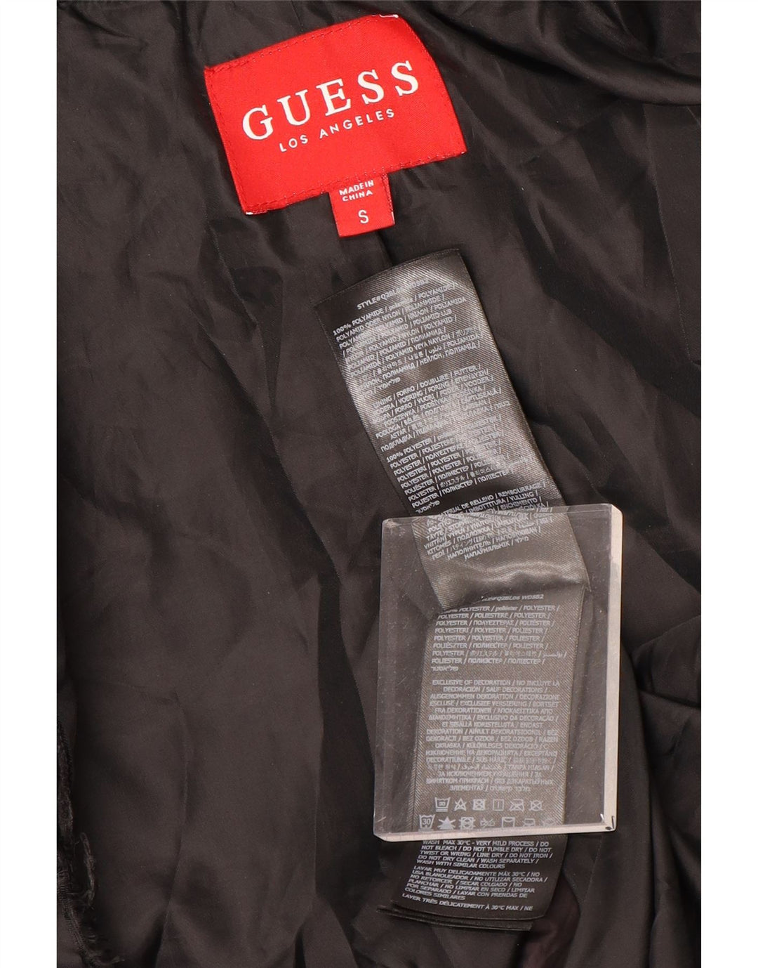 Guess grafisk polstret jakke til kvinder UK 10 Lille sort polyester