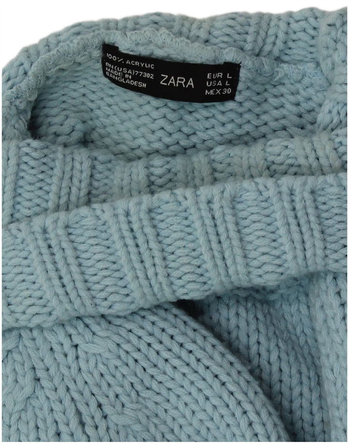 Zara Dame Roll Neck Jumper Sweater UK 14 Stor Blå Akryl