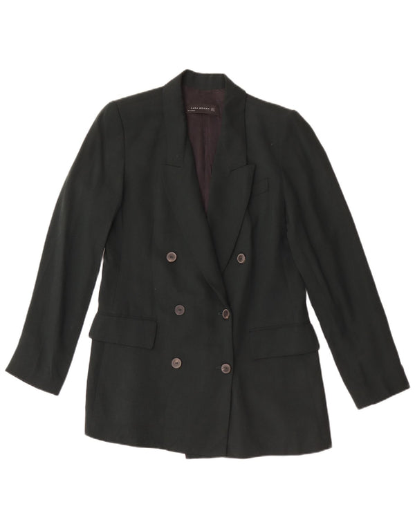 Zara Dame Double Breasted Blazer Jacket UK 10 Small Green Lyocell