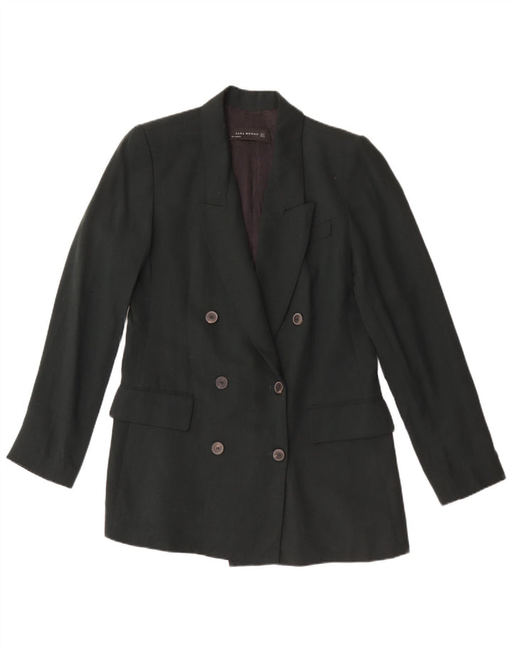 Zara Dame Double Breasted Blazer Jacket UK 10 Small Green Lyocell