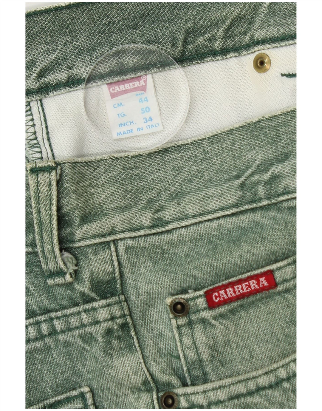 CARRERA Herre Cropped High Waist Jeans IT 50 Large W34 L25 Grøn Bomuld