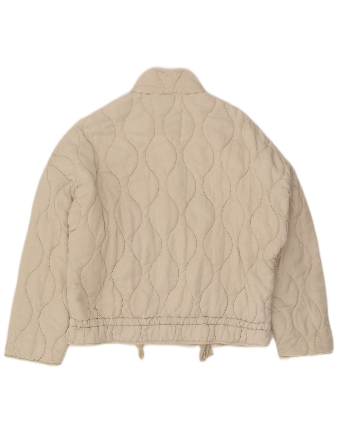 Zara Dame Oversized Quiltet Jakke UK 10 Small Beige Bomuld