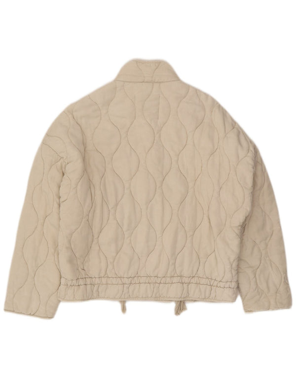 Zara Dame Oversized Quiltet Jakke UK 10 Small Beige Bomuld