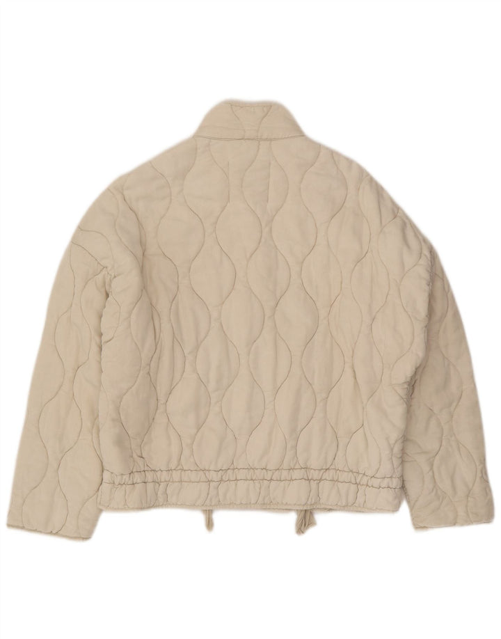 Zara Dame Oversized Quiltet Jakke UK 10 Small Beige Bomuld