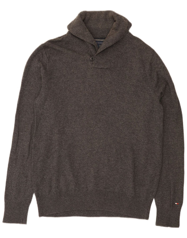 Tommy Hilfiger Herre Shawl Neck Jumper Sweater Stor Grå Bomuld