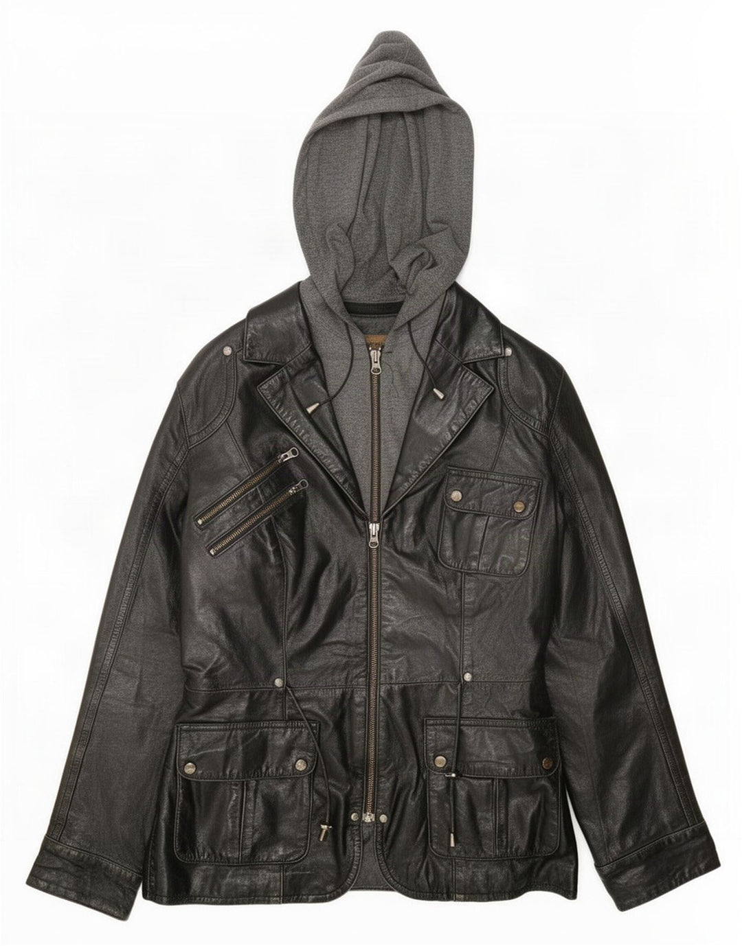 Conbipel Dame Hooded Læder Utility Jacket IT 42 Medium Black
