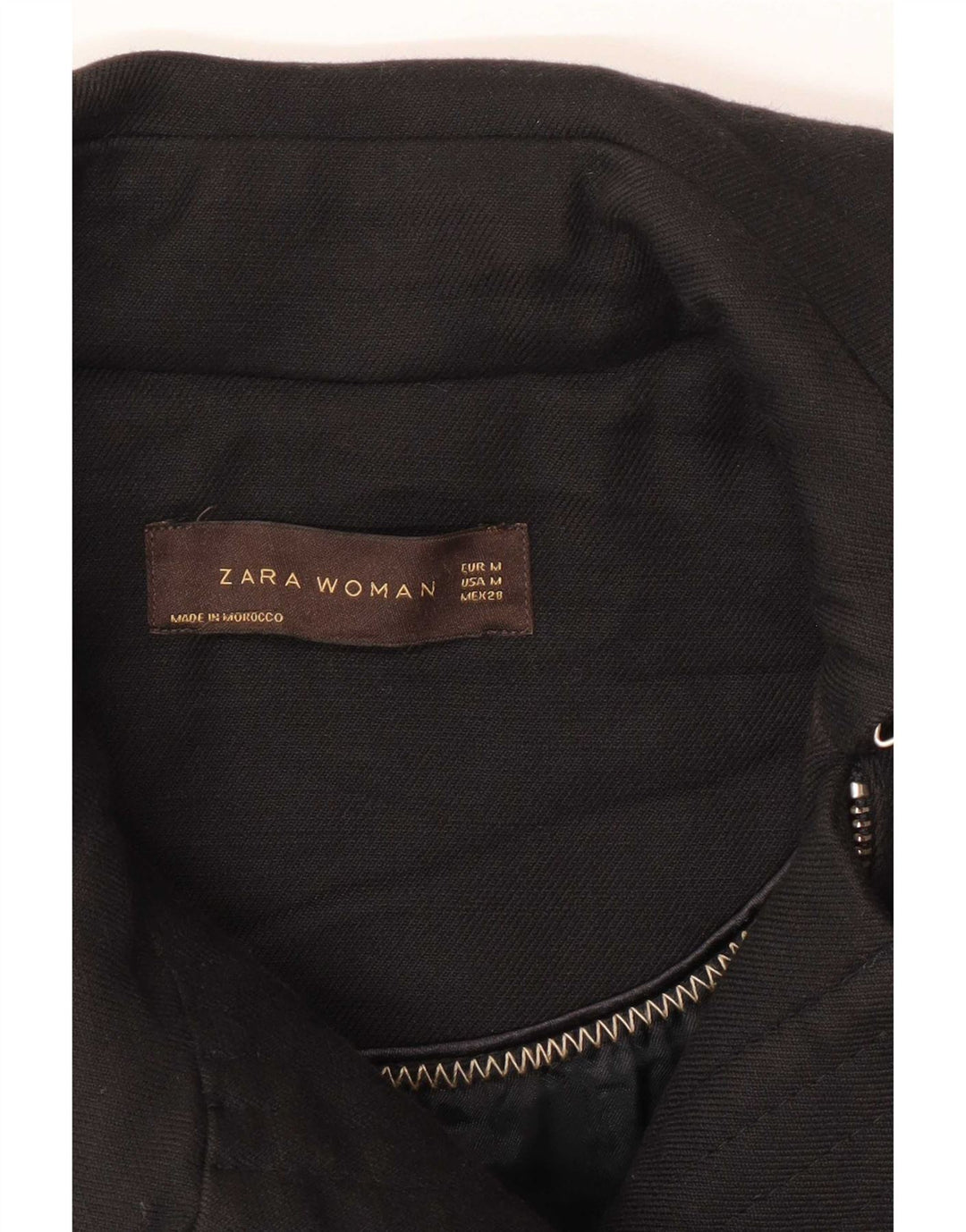 Zara Dame Overfrakke UK 12 Medium Sort Bomuld