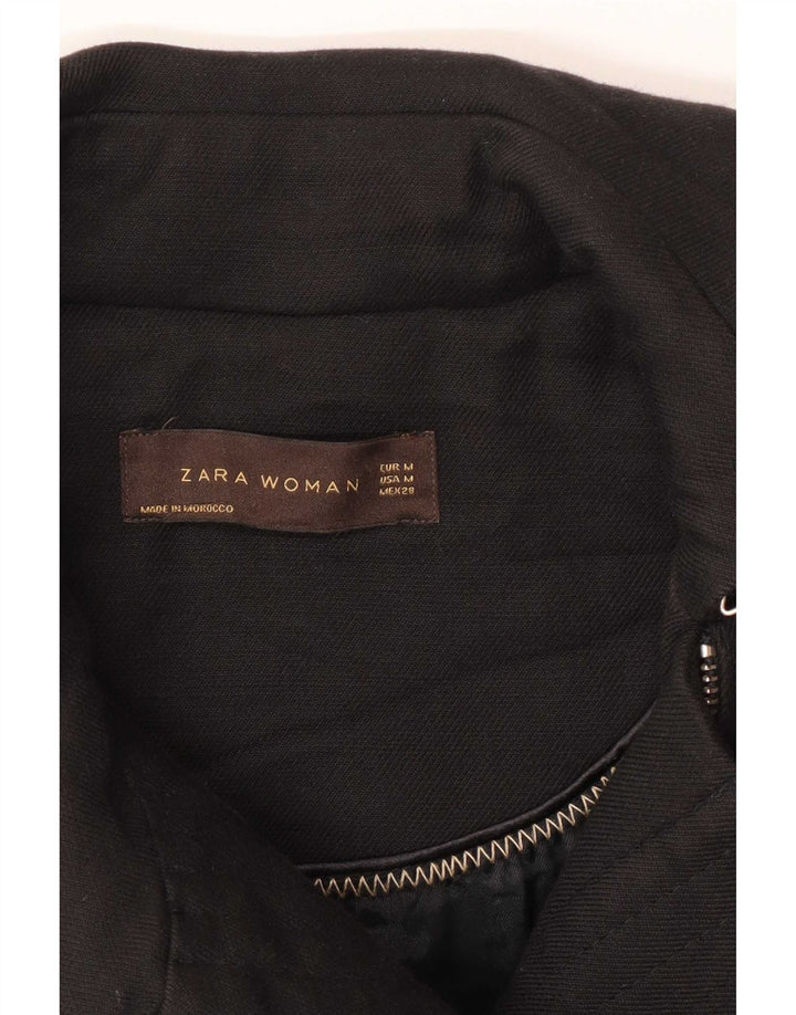 Zara Dame Overfrakke UK 12 Medium Sort Bomuld