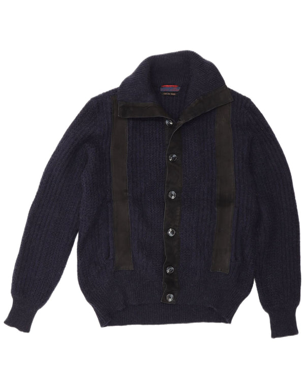 Vintage herre cardigan sweater IT 48 Medium Navy Blue Colourblock Camelhair