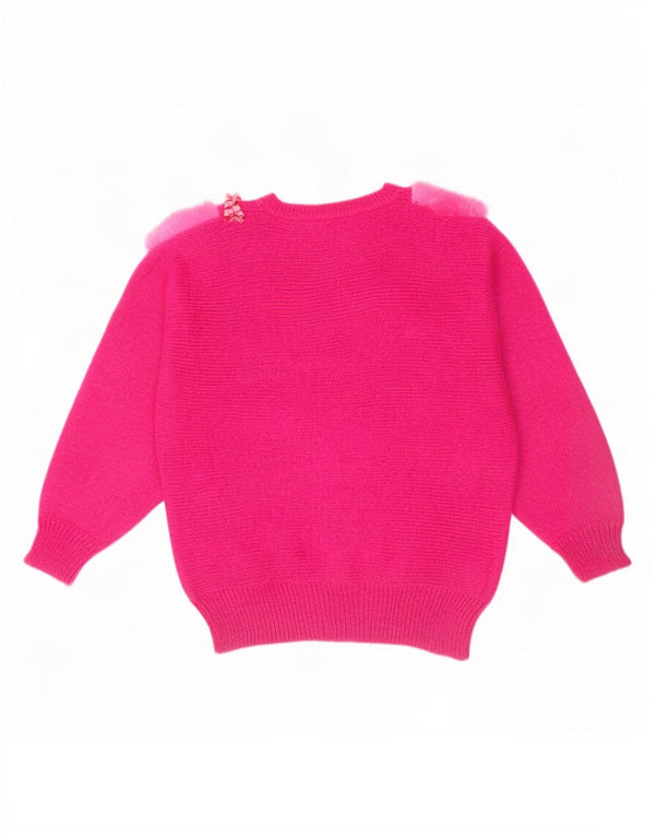 Vintage Womens Crew Neck Jumper Sweater UK 16 Large Pink Acryl