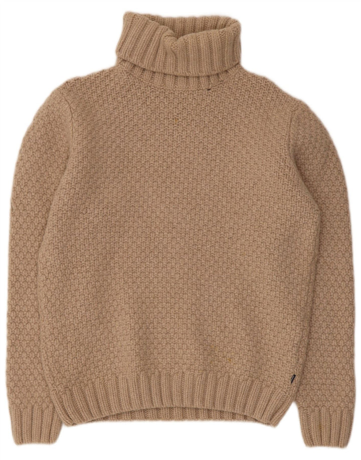 Gant Dame Roll Neck Jumper Sweater UK 16 Stor Beige Uld