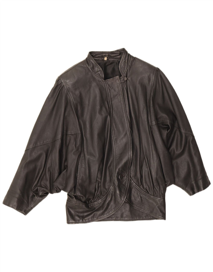 Vintage kvinders overdimensioneret læderjakke UK 10 Lille sort læder