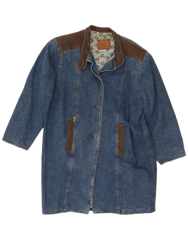 Vintage Western Oversized Denim Coat til kvinder, US 3 XS Blå Colourblock Bomuld