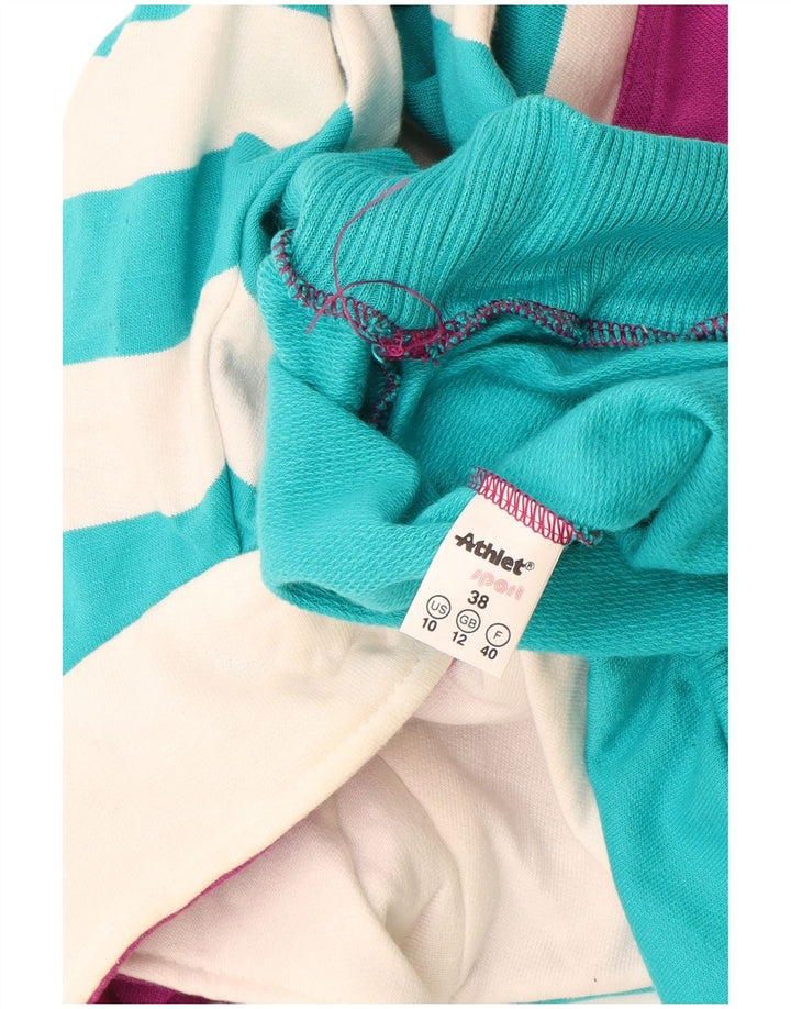 Vintage Dame grafisk Sweatshirt Jumper UK 12 Medium Blue Colourblock