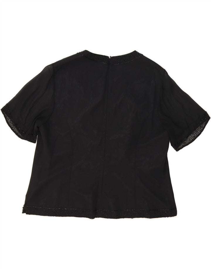 VINTAGE Womens Blouse Top UK 14 Medium Black Acetate Vintage Vintage and Second-Hand Vintage from Messina Hembry 