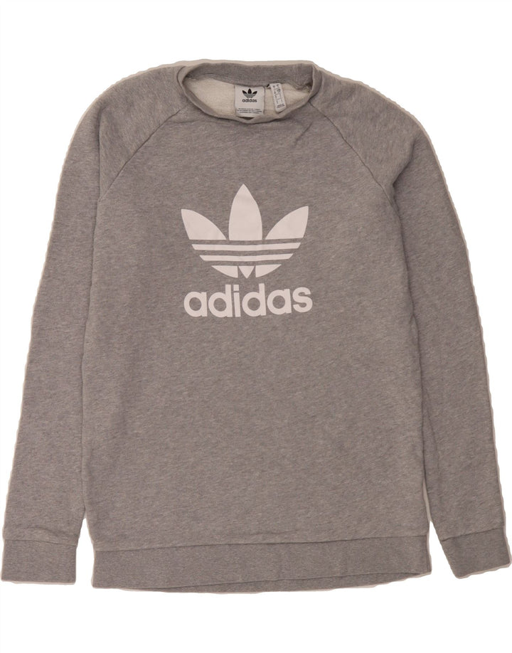 ADIDAS Mens Graphic Sweatshirt Jumper Small Grey Cotton Vintage Adidas and Second-Hand Adidas from Messina Hembry 