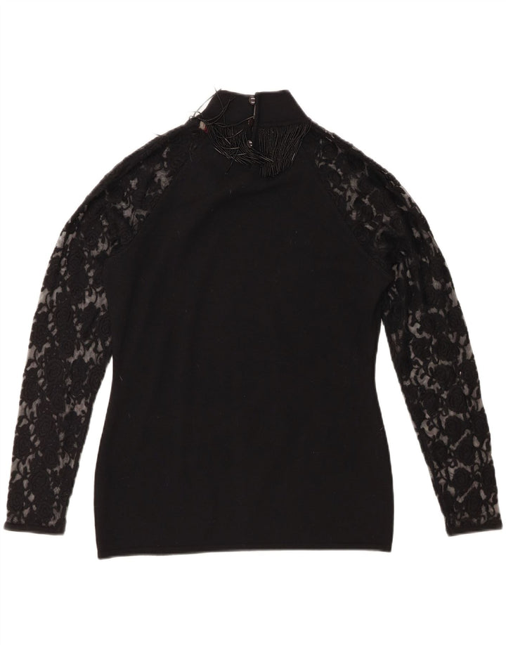 Roccobarocco Dame Top Langærmet UK 14 Medium Sort Merinould