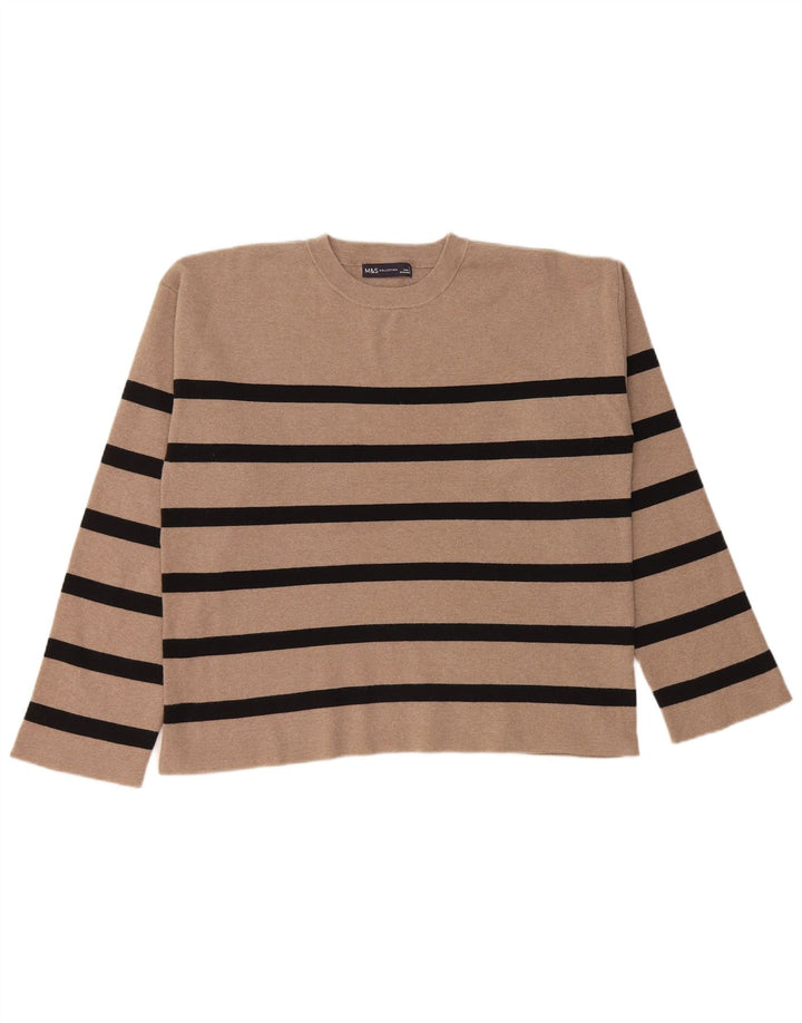MARKS & SPENCER Dame sweater med rund hals DK 16 Stor Beige Stribet