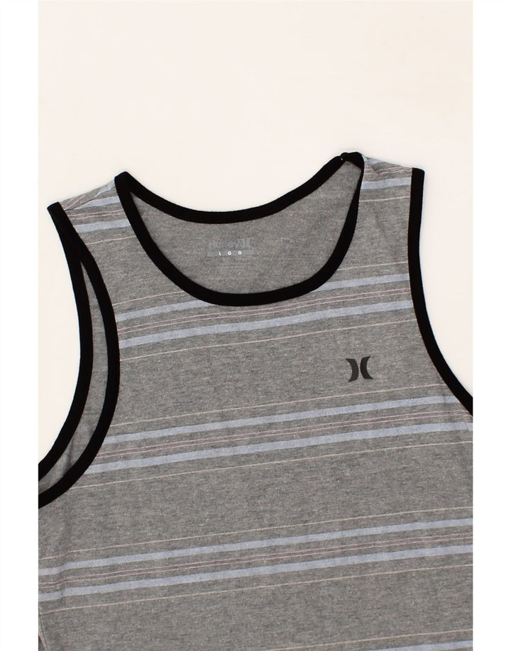 HURLEY Boys Vest Top 12-13 Years Large  Grey Striped Cotton Vintage Hurley and Second-Hand Hurley from Messina Hembry 