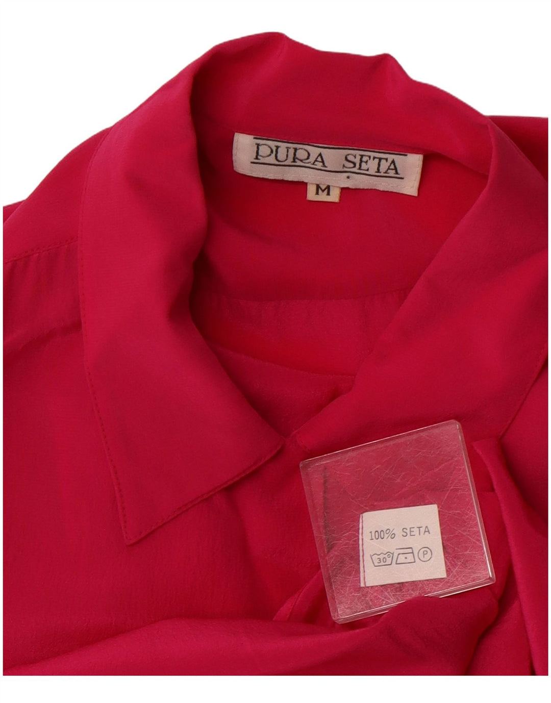 VINTAGE skjortebluse til kvinder UK 14 Medium Pink Silke