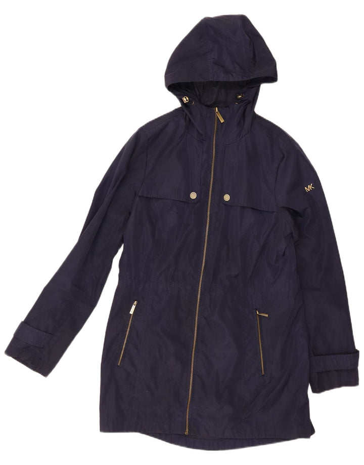 MICHAEL KORS Womens Hooded Rain Jacket UK 14 Medium Navy Blue Polyester
