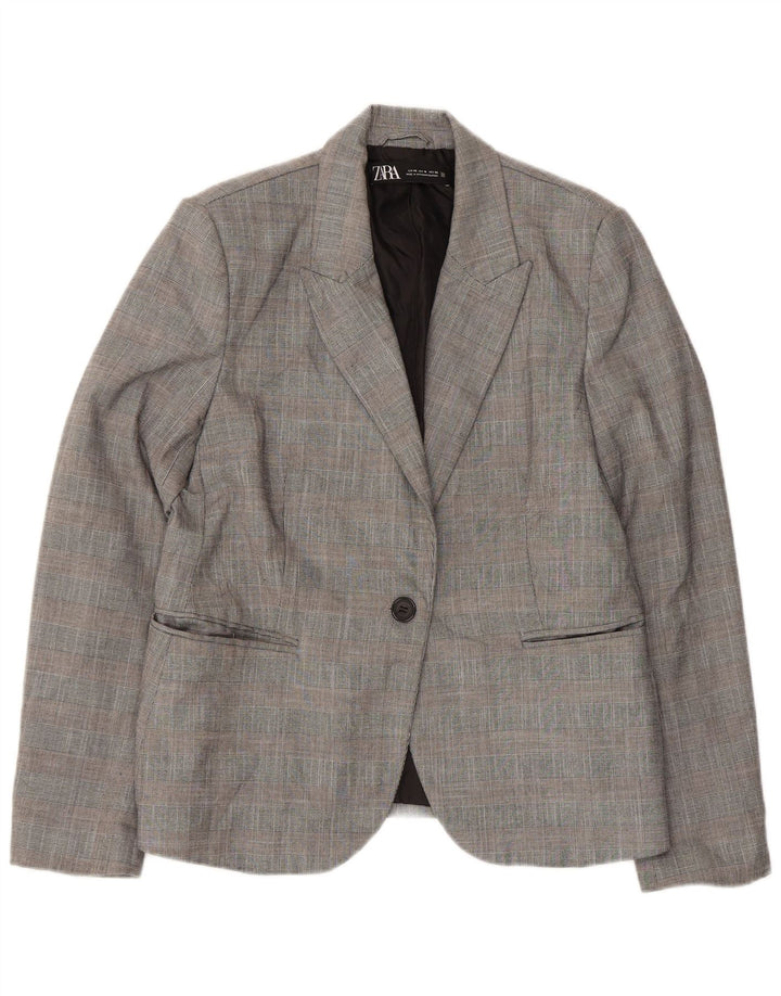 Zara Dame 1-knaps blazerjakke EU 42 Stor grå ternet polyester