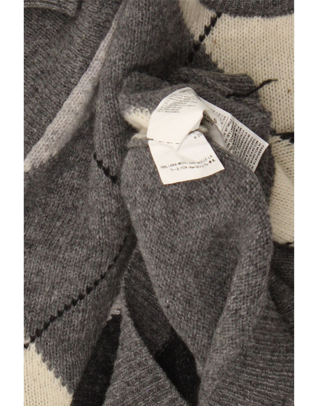 Benetton Dame Jumper Sweater UK 10 Small Grey Argyle/Diamond