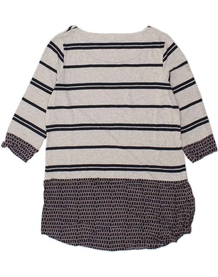 WHITE STUFF Womens 3/4 Sleeve Basic Dress UK 16 Large Grey Striped Cotton Vintage White Stuff and Second-Hand White Stuff from Messina Hembry 