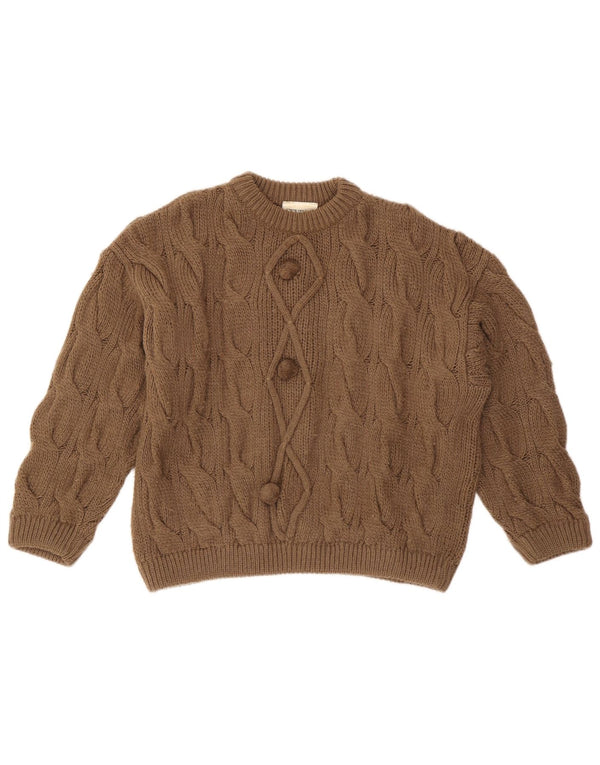 Sevres Womens Crew Neck Jumper Sweater UK 14 Large Brown Argyle/Diamond