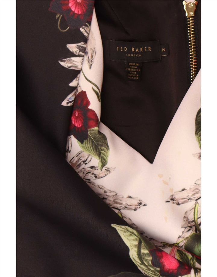 Ted Baker Dame Ærmeløs Bodycon Kjole Størrelse 2 Small Black Floral