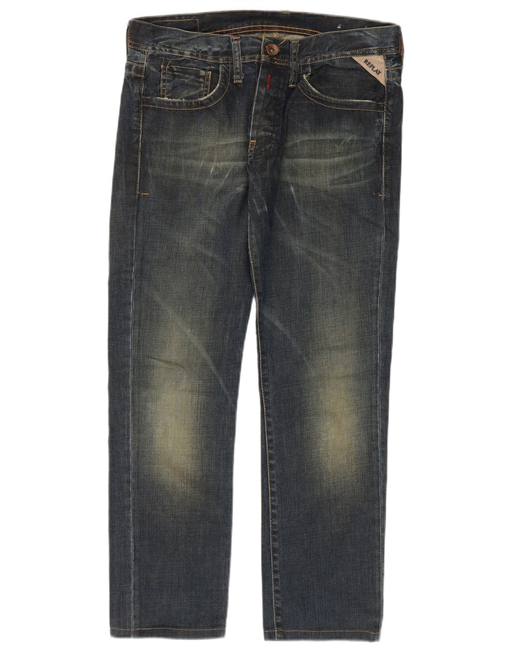 Replay Dame Straight Jeans W32 L29 Marineblå Bomuld