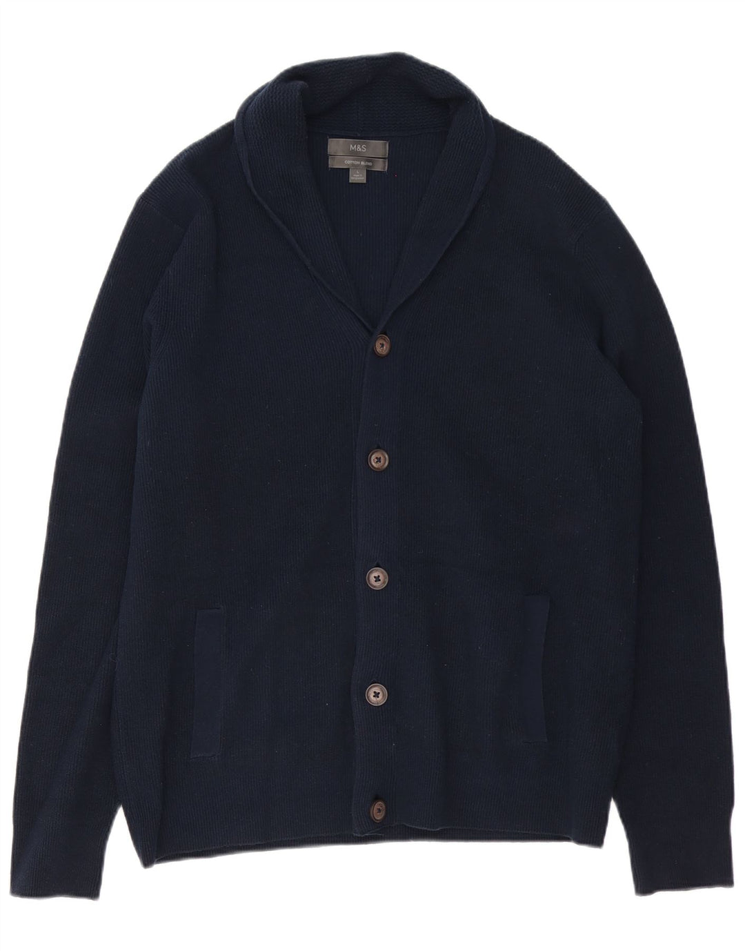 MARKS & SPENCER Herre cardigan sweater Stor marineblå bomuld