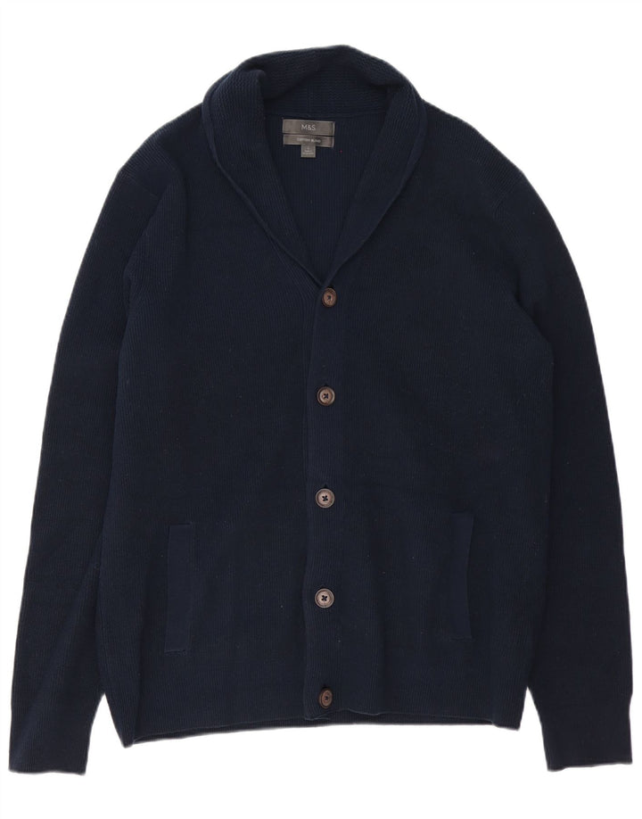 MARKS & SPENCER Herre cardigan sweater Stor marineblå bomuld